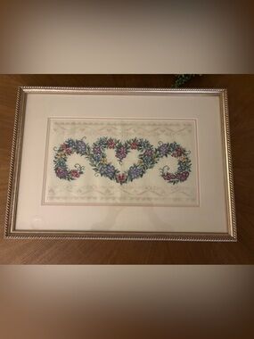 Framed Floral Cross-Stitch Artwork - Pastel Bouquet Design